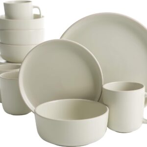 Gibson Home Zuma 16 Piece Round Kitchen Dinnerware Set, Dishes, Plates, Bowls, Mugs, Service for 4, Matte Stoneware, Cream