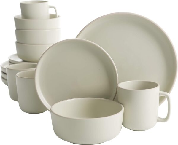 Gibson Home Zuma 16 Piece Round Kitchen Dinnerware Set, Dishes, Plates, Bowls, Mugs, Service for 4, Matte Stoneware, Cream