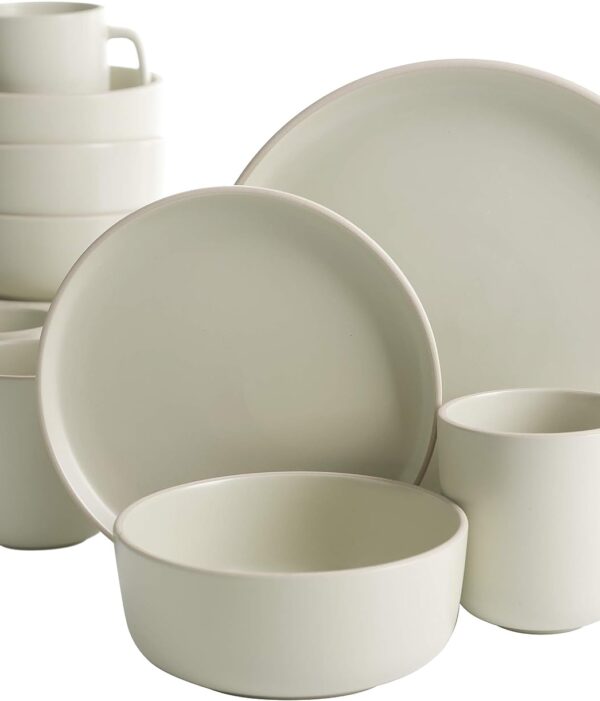 Gibson Home Zuma 16 Piece Round Kitchen Dinnerware Set, Dishes, Plates, Bowls, Mugs, Service for 4, Matte Stoneware, Cream